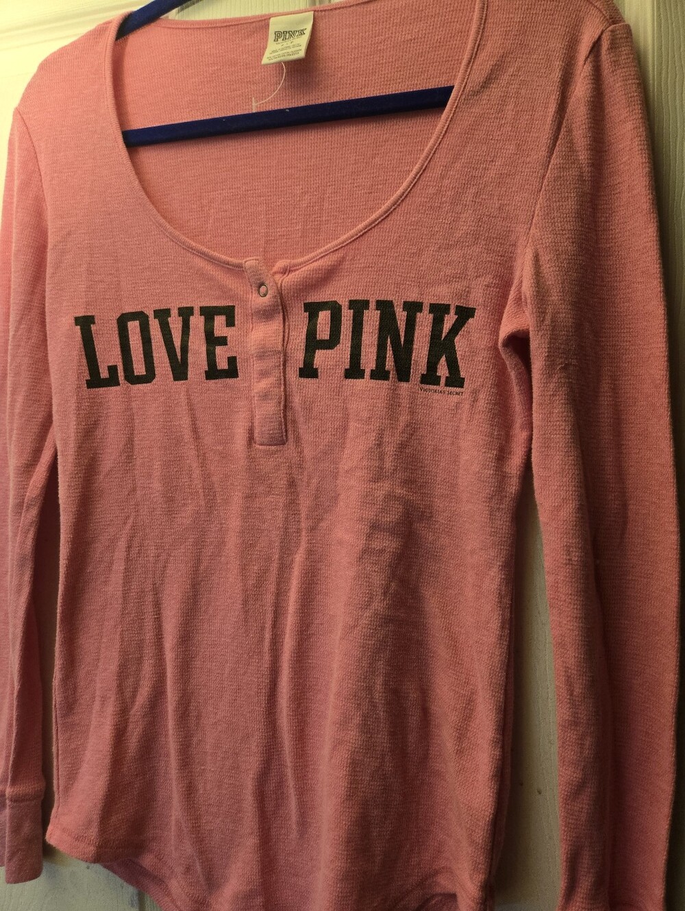 NWOT Victoria's Secret PINK Vintage Pink Thermal Henley Top